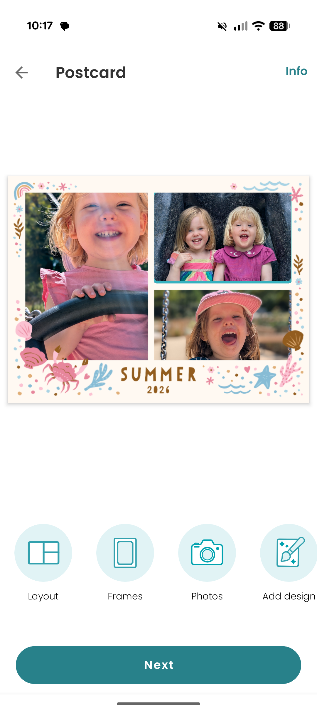 Touchnote postcard creation with photos and frames