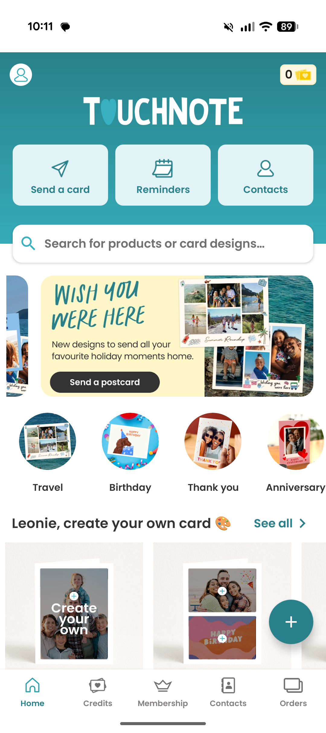 Touchnote home screen
