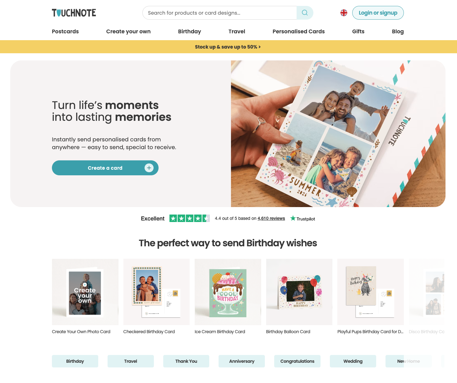 Touchnote website homepage